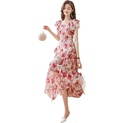 雪纺碎花连衣裙女夏2025年新款夏季薄款法式收腰气质长款裙子仙女