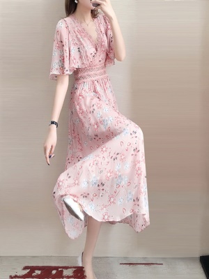 碎花雪纺短袖连衣裙2025新款夏很仙的中国风改良旗袍长裙甜美气质