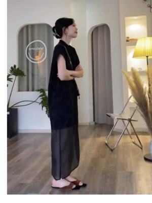 新中式国风送考旗袍改良版小黑裙夏季新款显瘦高级感黑色连衣裙女