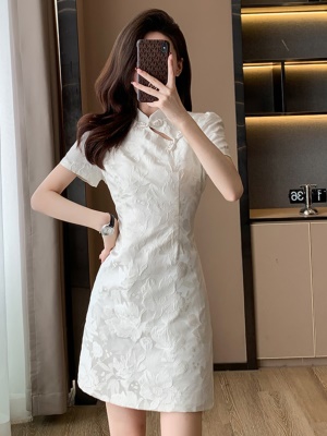 新中式国风连衣裙气质显瘦高级感礼服裙子女白色旗袍夏季2025新款