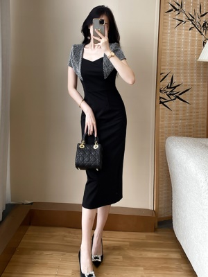 法式轻奢设计感修身黑色连衣裙女2025夏季新款收腰显瘦包臀晚礼服