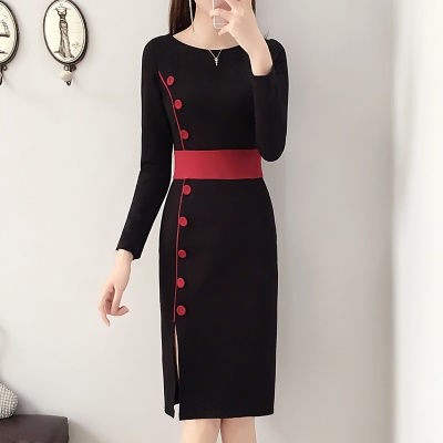 高级感高端衣服女气质职场打底裙2025秋季新款小个子红色OL连衣裙