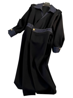 小香风气质黑色连衣裙高级感女秋冬加绒长袖收腰显瘦赫本风小黑裙