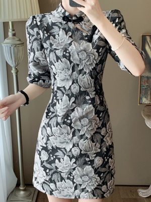 早秋新款国风女装连衣裙小个子高级感新中式气质收腰显瘦旗袍短裙