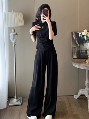 新中式国风休闲运动套装女夏季2025新款修身旗袍上衣阔腿裤两件套