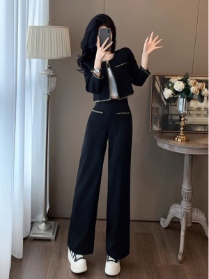 早秋小香风外套时尚休闲套装女春秋款高级感气质洋气阔腿裤两件套