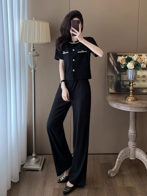 小香风休闲时尚职业套装女夏显瘦气质减龄运动阔腿裤两件套高级感