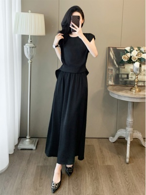 高级感黑色时尚套装裙女夏穿搭洋气显瘦百搭休闲上衣半身裙两件套