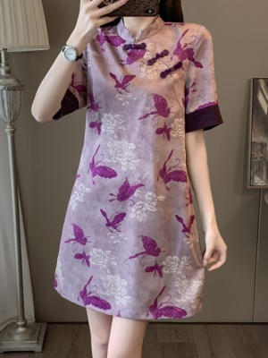 高档新中式国风旗袍连衣裙女夏季显瘦气质宽松遮肚子减龄洋气裙子