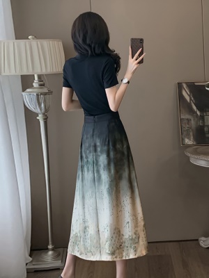 水墨两件套旗袍套装半身裙子女夏季新款中式气质国风高级感连衣裙