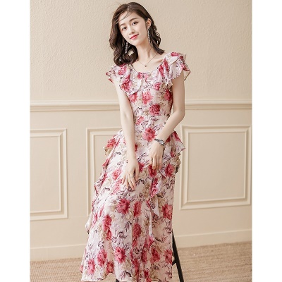 雪纺碎花连衣裙女夏2025年新款夏季薄款法式收腰气质长款裙子仙女