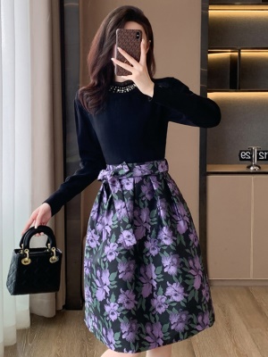 秋冬提花名媛小香风新中式针织连衣裙小个子宴会礼服高端气质小众