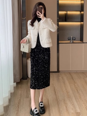 小香风白色毛呢外套女秋冬季小个子洋气加厚法式高级感羽绒服上衣