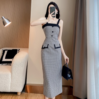 小香风洋装两件套装小外套秋冬新款职业高级感女装格子吊带连衣裙