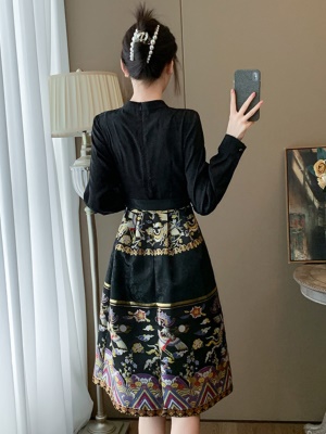 2025早秋女装新款国风旗袍连衣裙新中式民族风汉服收腰黑色马面裙