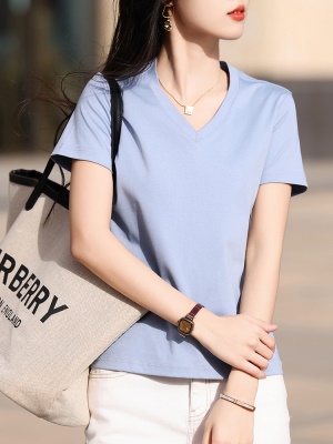 80s液氨短袖t恤女2025新款爆款圆领正肩体恤打底衫内搭上衣V领夏