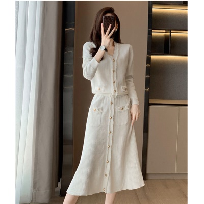 小香风套装女2025秋冬季气质名媛长袖针织开衫中长款半身裙两件套