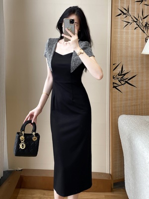 法式轻奢设计感修身黑色连衣裙女2025夏季新款收腰显瘦包臀晚礼服