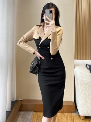 高级感通勤ol职业连衣裙女秋冬季奢华女神范气质西装领修身包臀裙