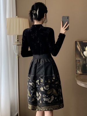 新中式丝绒连衣裙旗袍秋冬小个子改良国风高端刺绣提花宴会晚礼服