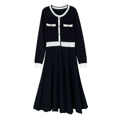 名媛小香风秋冬针织连衣裙高腰a字中长裙气质外穿毛衣配大衣内搭