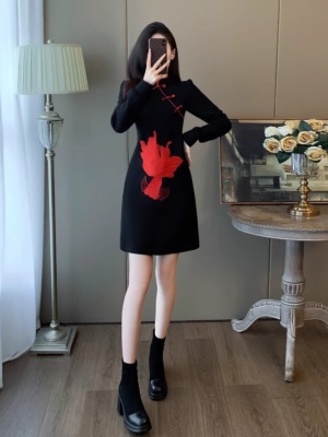 新中式国风女装高端旗袍连衣裙女秋冬高级感年会小礼服裙气质轻奢