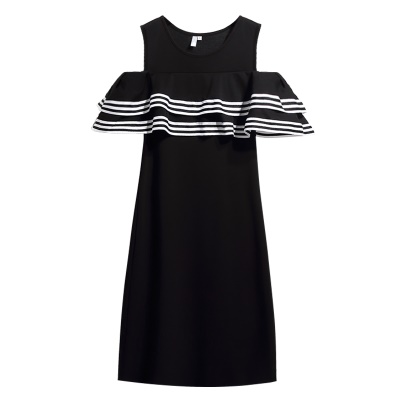 2025夏季矮小个子心机小黑裙赫本风短裙一字肩露肩连衣裙修身显瘦