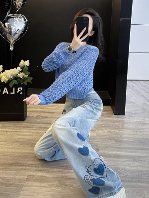 时尚休闲两件套装女2025早秋新款宽松减龄百搭洋气针织上衣牛仔裤