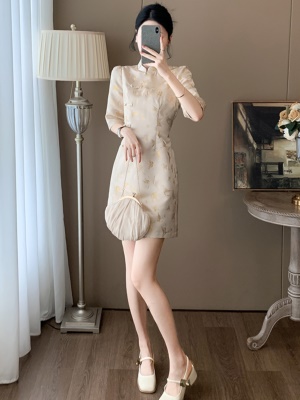 新中式国风高级感连衣裙女装2025新款春季优雅气质礼服收腰旗袍裙