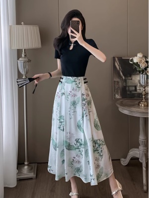 中式国风旗袍套装裙子女夏季2025新款时尚穿搭一整套半身裙两件套