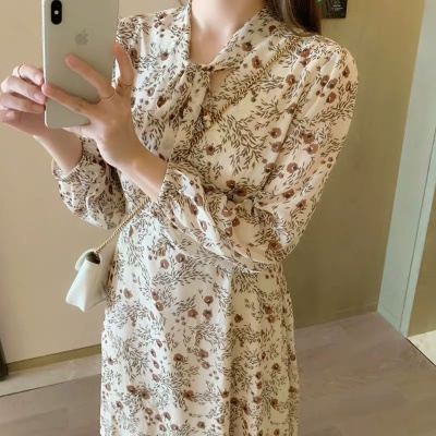 2025秋季新款法式碎花长袖连衣裙名媛小香风马甲背心两件套长裙子