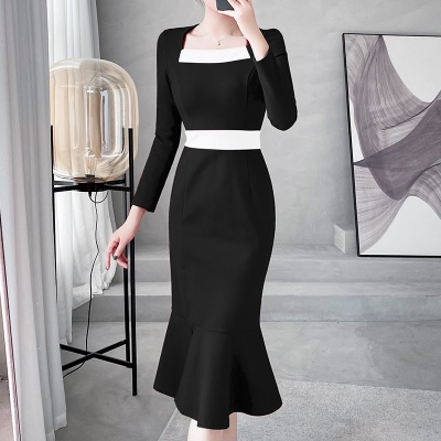 秋冬高级感红色连衣裙修身显瘦鱼尾裙气质名媛宴会晚礼服平时可穿