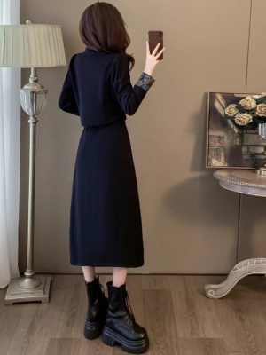 新中式国风女装黑色改良旗袍龙年高级感气质半身裙两件套装春秋季