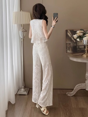 小香风蕾丝时尚职业套装女夏季洋气显瘦气质无袖背心阔腿裤两件套