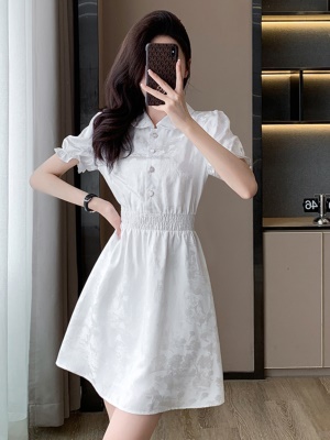 衬衫plol领连衣裙女2025新款夏季收腰显瘦气质法式白色女神范裙子