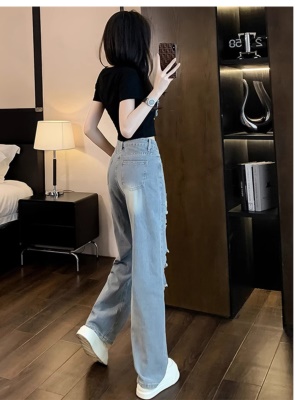 夏装搭配一整套时尚套装女夏季网红炸街高腰破洞牛仔裤两件套时髦