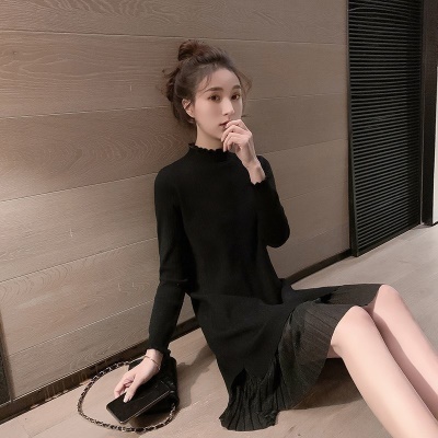 冬季新款女配大衣的内搭时尚气质修身针织打底毛衣连衣裙子女秋冬