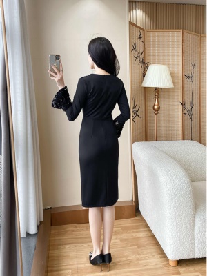 秋季新款显瘦气质高级感晚礼服时尚V领宴会气质职业包臀连衣裙女