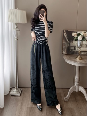 高级感休闲套装时髦洋气显瘦上衣两件套奢华国风阔腿裤中式女裤夏