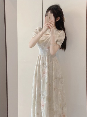 2025新款中式国风改良旗袍裙法式收腰气质高级感长裙连衣裙子夏季