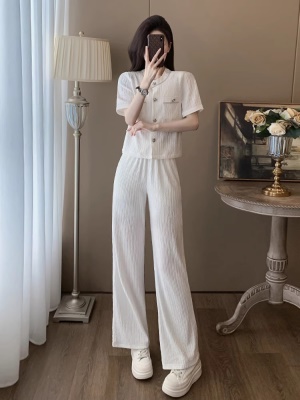 小香风休闲时尚职业套装女夏显瘦气质减龄运动阔腿裤两件套高级感