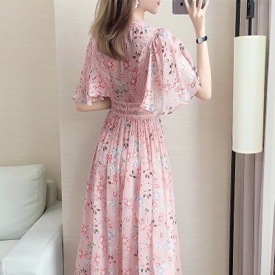 雪纺连衣裙2025年夏季新款很仙的碎花过膝长裙清新甜美度假裙子