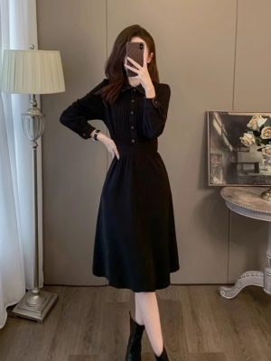黑色小香风气质衬衫职业连衣裙女春秋收腰显瘦高级感赫本风小黑裙