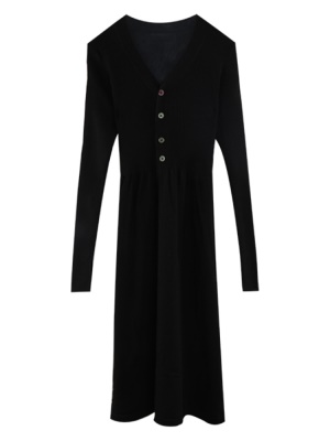 2025年秋冬新款法式复古黑色针织连衣裙毛衣百搭打底裙配大衣长裙