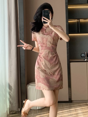 新中式国风改良旗袍裙女春夏季新款洋气褶皱显瘦送考连衣裙小个子