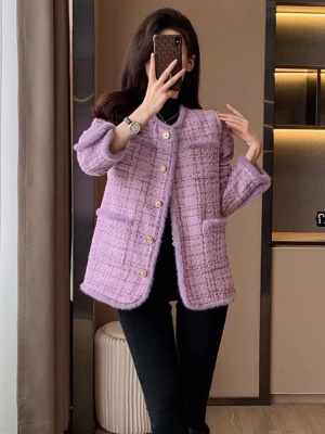 小香风毛呢外套女秋冬季小个子洋气高级感气质呢子加厚羽绒服上衣