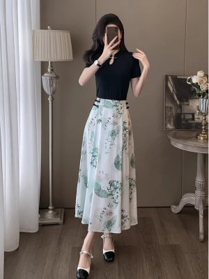 中式国风旗袍套装裙子女夏季2025新款时尚穿搭一整套半身裙两件套