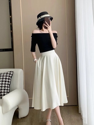 高腰显瘦a字伞裙赫本风御姐套装女夏高端精致醋酸缎面白色半身裙