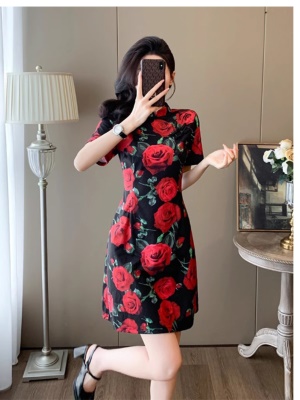 红色新中式国风旗袍连衣裙子女夏季收腰显瘦气质减龄高级感晚礼服