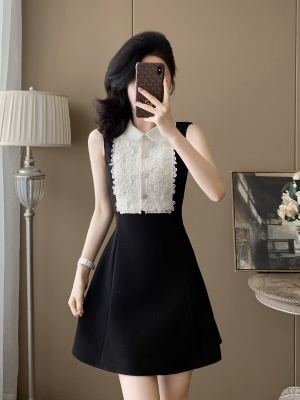 法式小香风娃娃千金连衣裙女夏季2025新款高级感无袖小黑裙生日裙